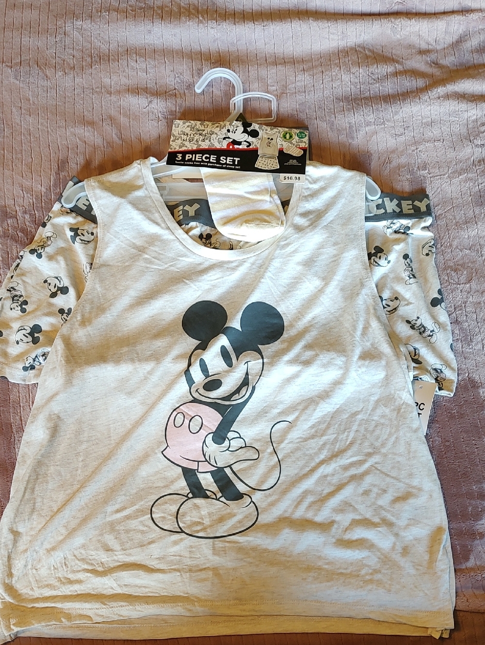 Disney Girls' Mickey Mouse 3-Piece Top Set - White, Black & Pink - Picture 1 of 4